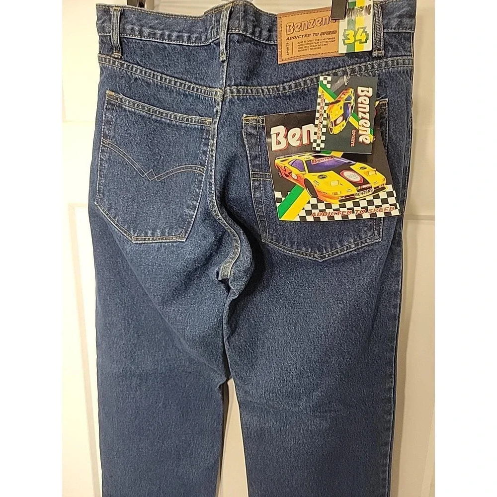 Benzene Sports Jeans Mens 34 Blue Denim Addicted To Speed NWT Vintage Y2K